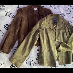 suede brown and green vintage jacket set